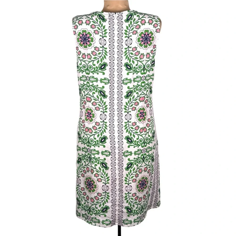 Tory Burch XL Hicks Garden Party Linen Shift Dress Matching Scarf Wrap Set Mod